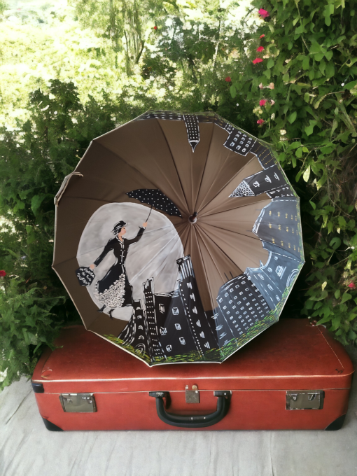Original paraguas inspirado en Mary Poppins. Pintado byMIRENE.