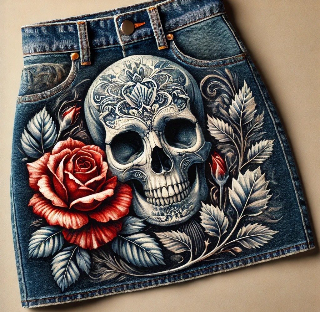 Alma oscura, falda denim pintada a mano byMIRENE