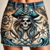 Fuerza marina falda denim pintada a mano